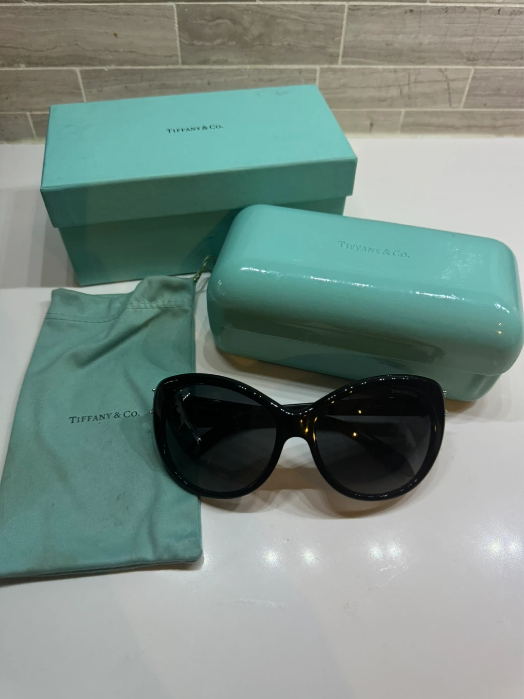 Tiffany & Co. Black Butterfly Accent Sunglasses