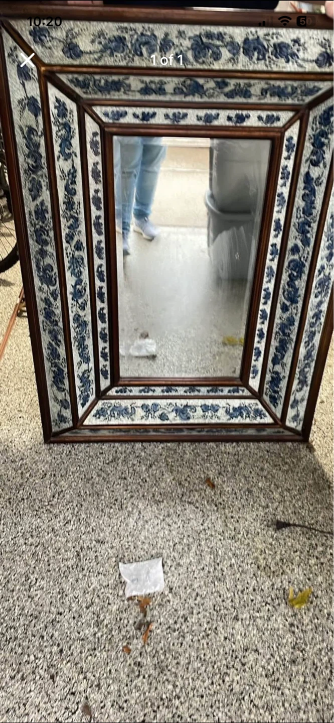 Decorative Wall Mirror with Blue Floral Accents