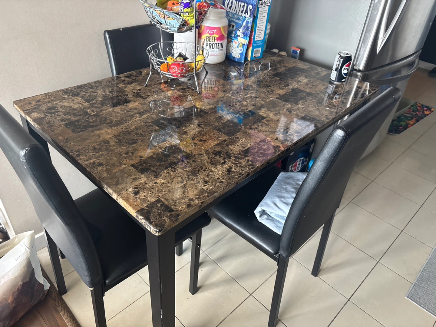 Marble Top Dining Table with 2 Chairs