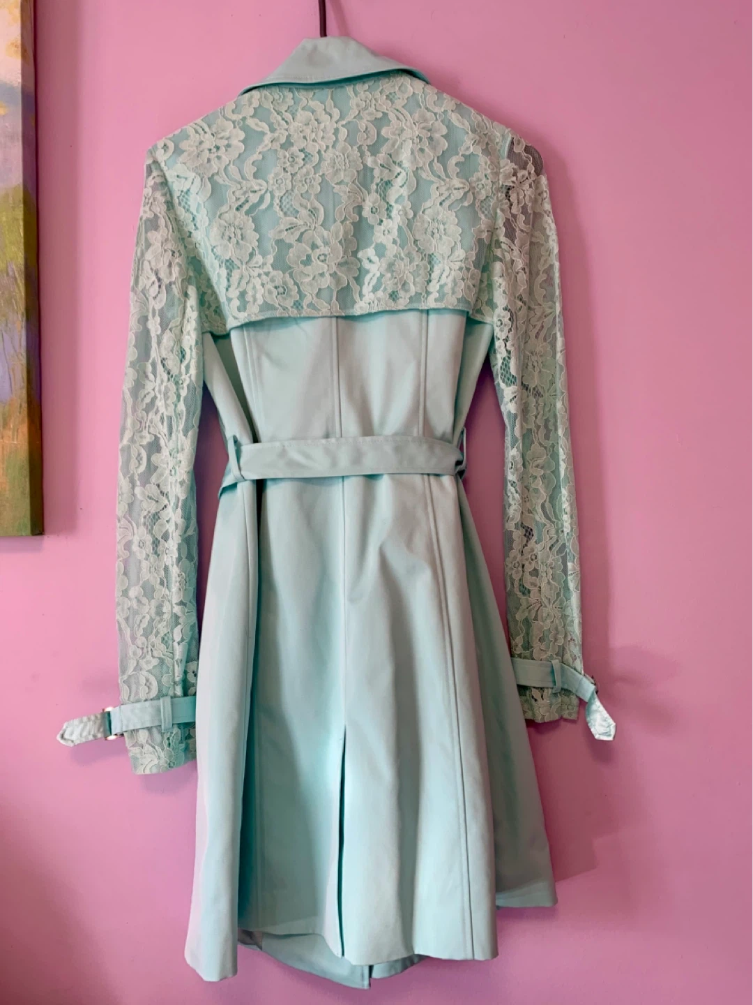 Turquoise Lace Sleeve Trench Coat - photo 4