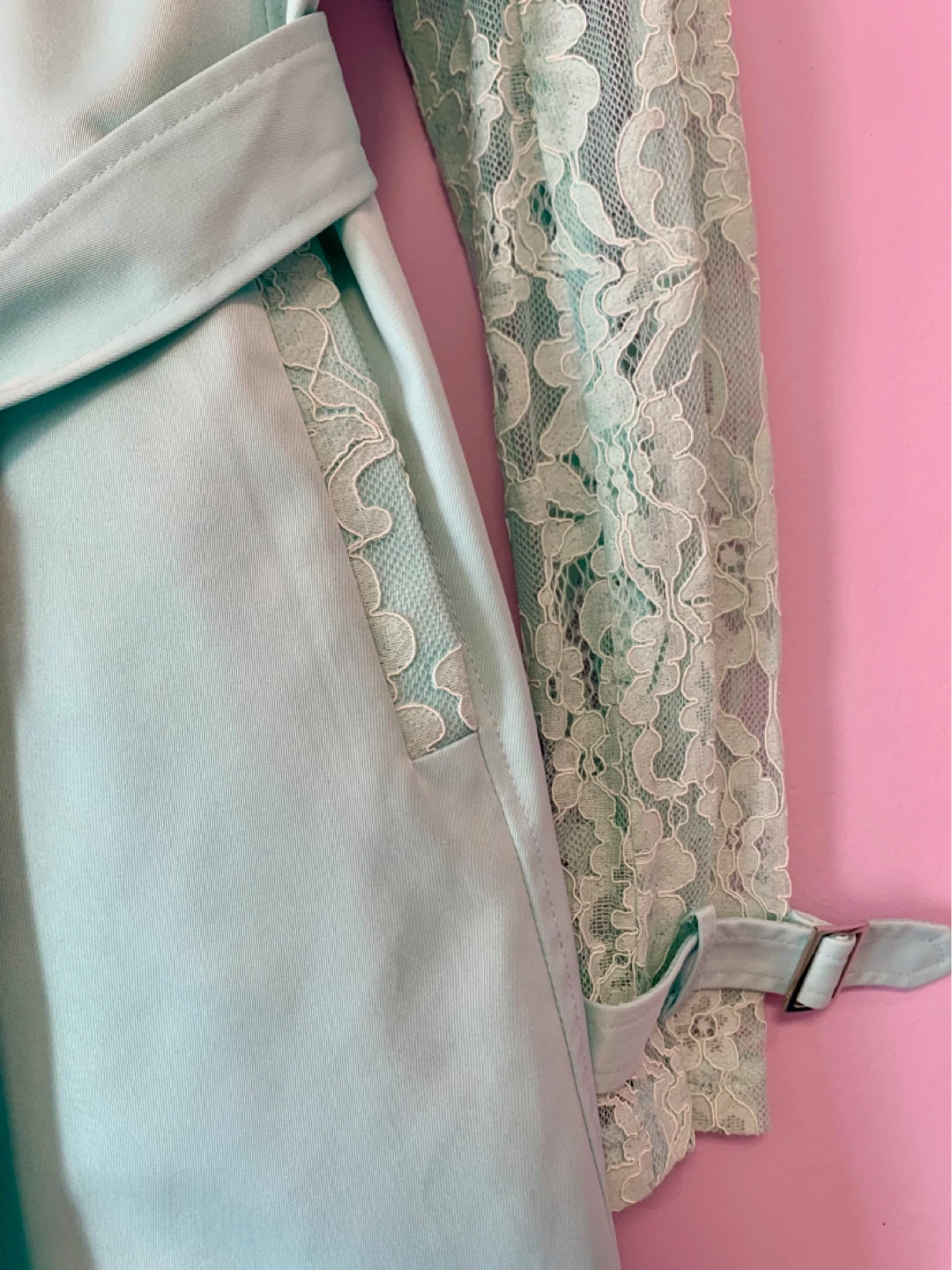 Turquoise Lace Sleeve Trench Coat - photo 3