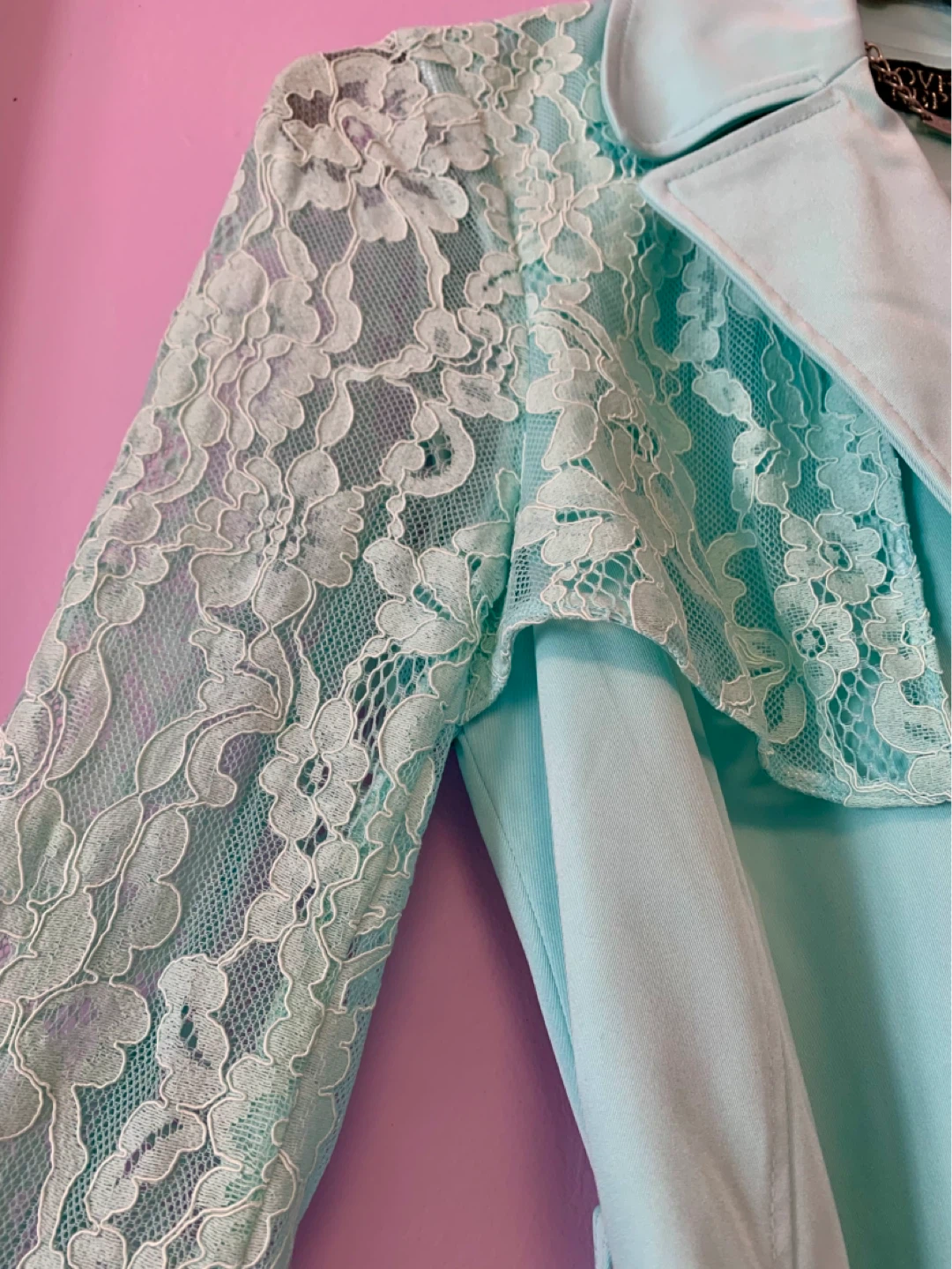 Turquoise Lace Sleeve Trench Coat - photo 2