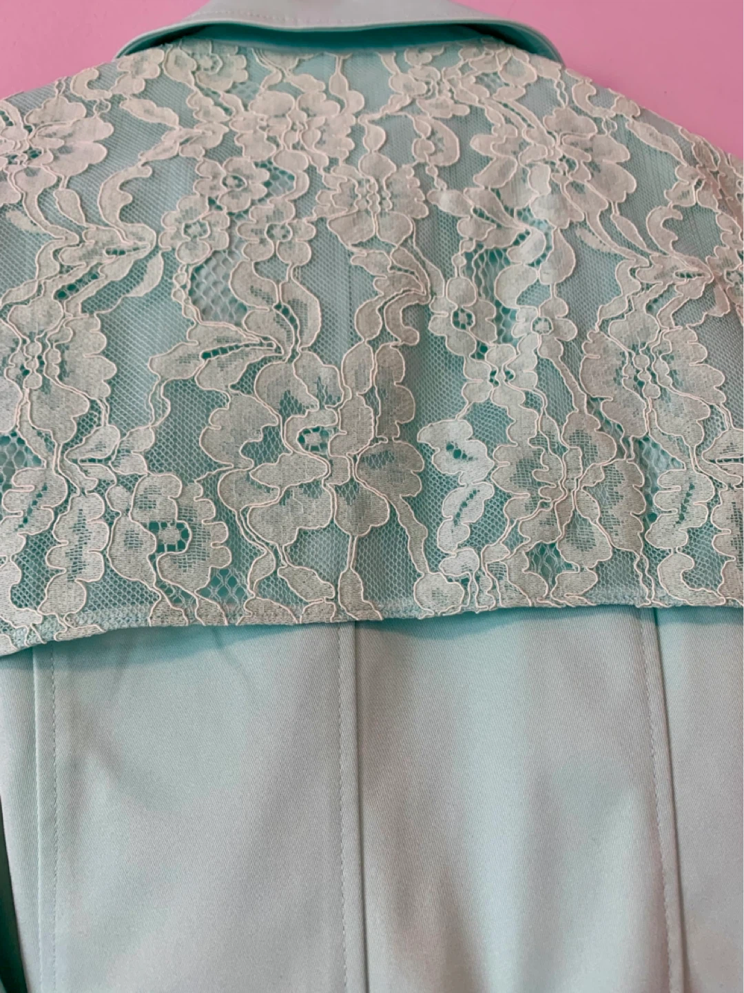 Turquoise Lace Sleeve Trench Coat - photo 5