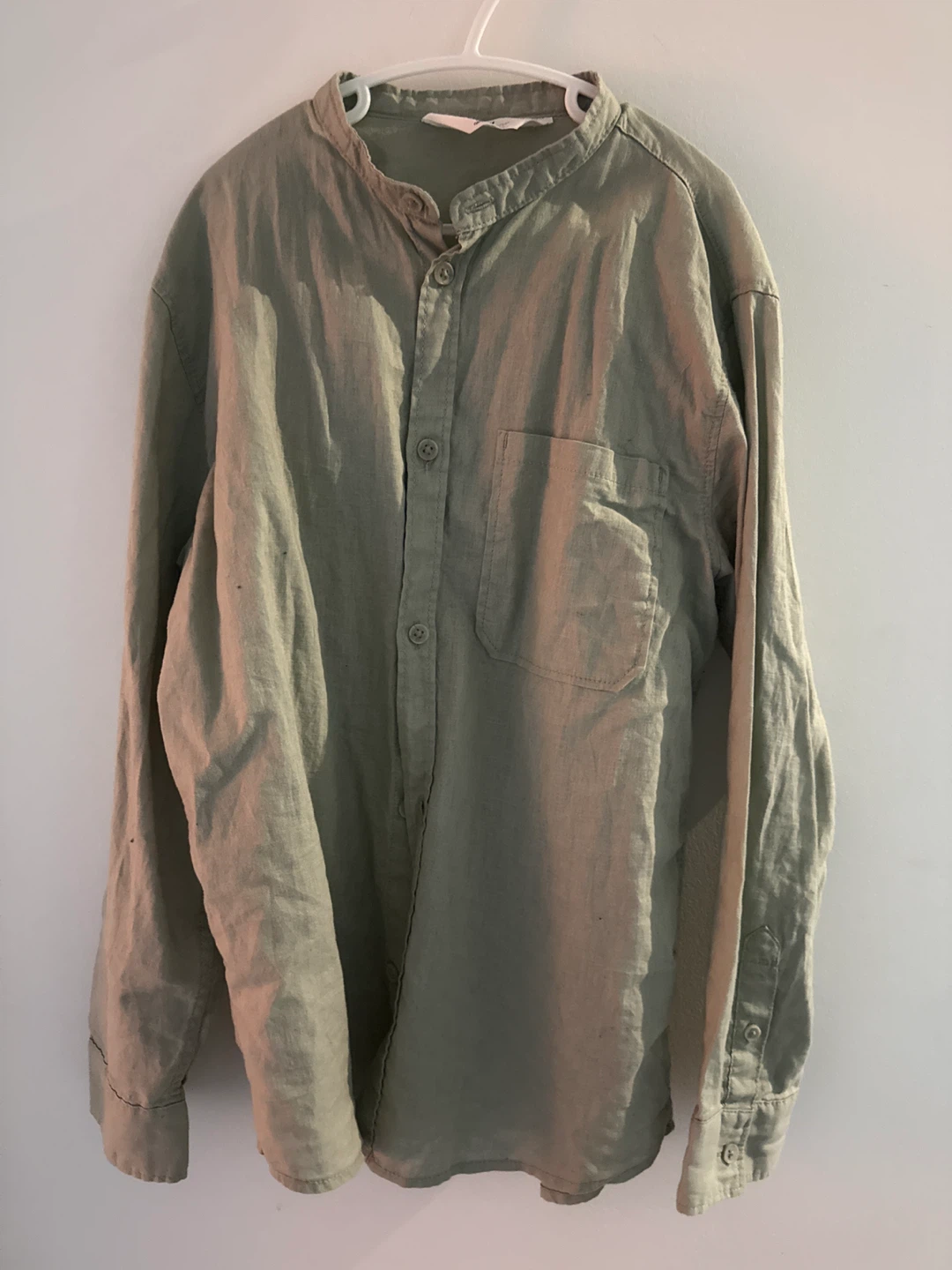 H&M Green Linen Blend Long Sleeve Shirt - Size 12 (CA 10-11A)