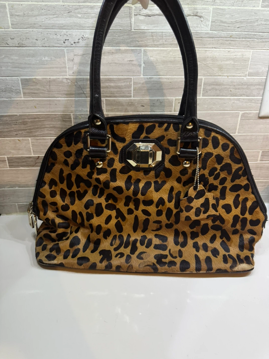Le Diva Black and Leopard Print Handbag