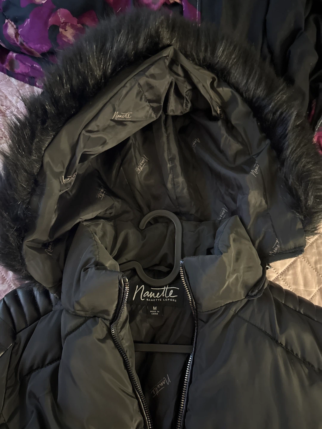 Nanette Lepore Black Puffer Jacket with Faux Fur Hood - Size M - photo 2