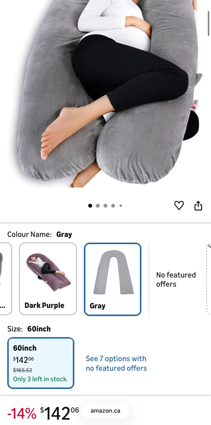 Meiz 60 inch U-shaped Full Body Pillow - Grey - photo 3