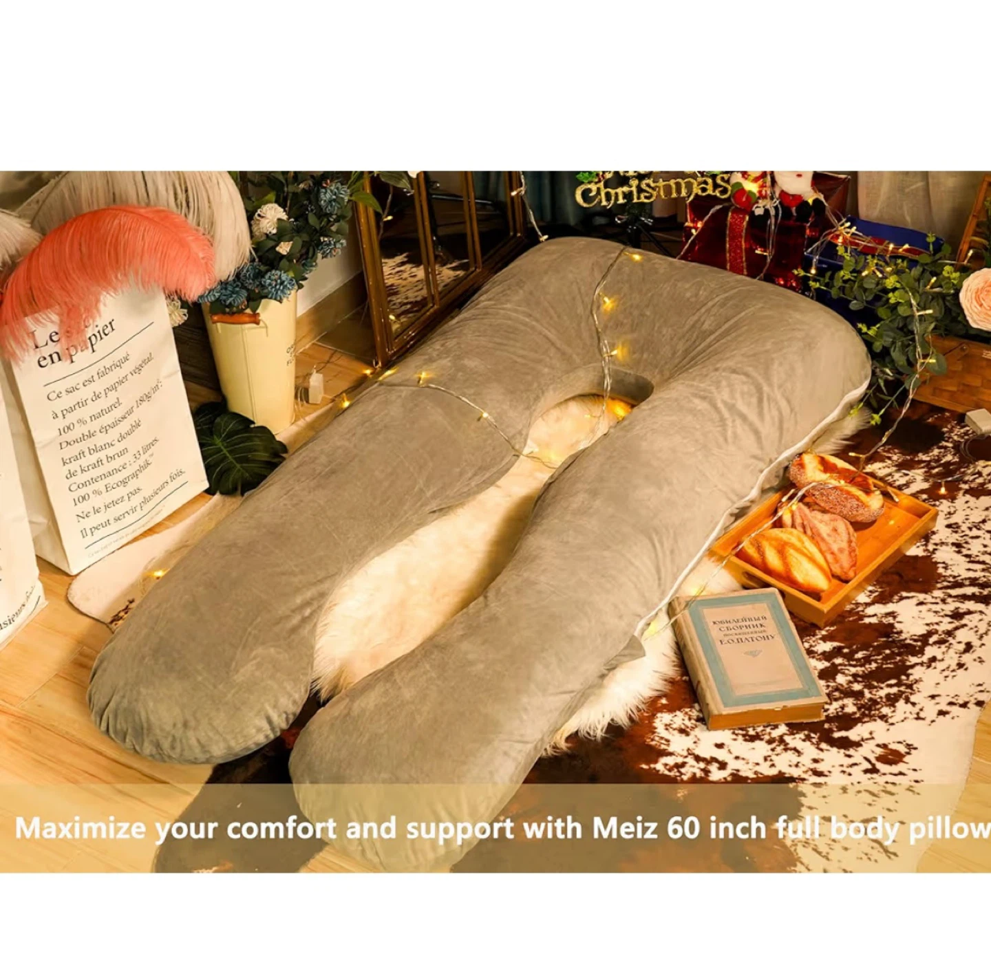 Meiz 60 inch U-shaped Full Body Pillow - Grey - photo 2
