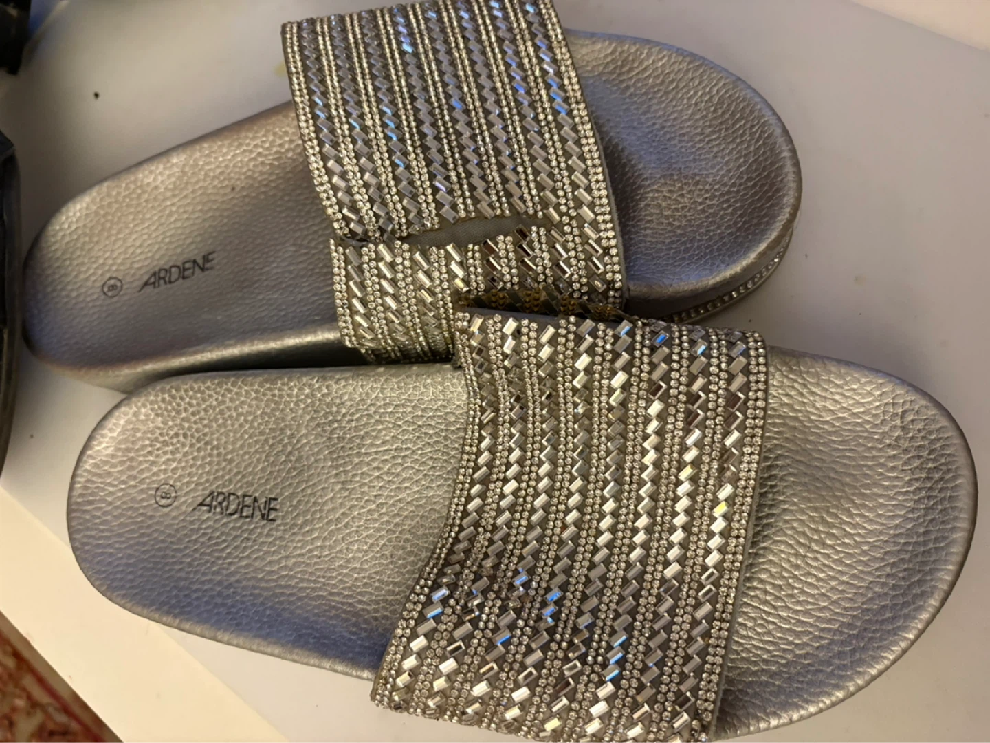 Ardene Silver Embellished Slide Sandals