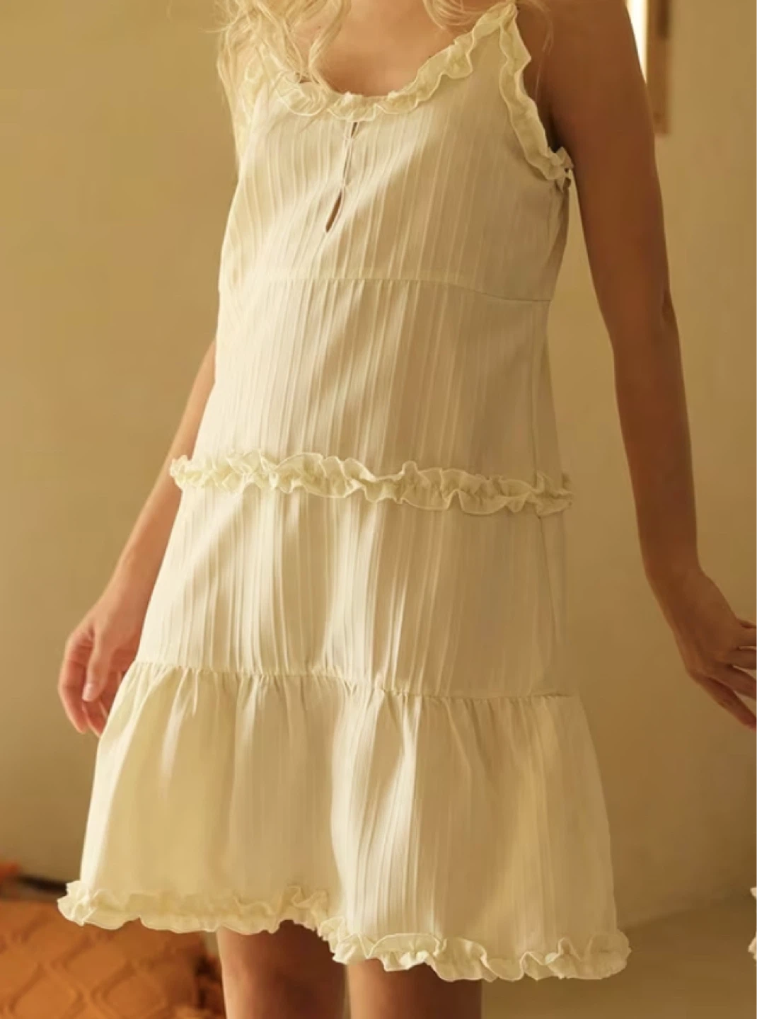 Cream Tiered Ruffle Camisole Dress