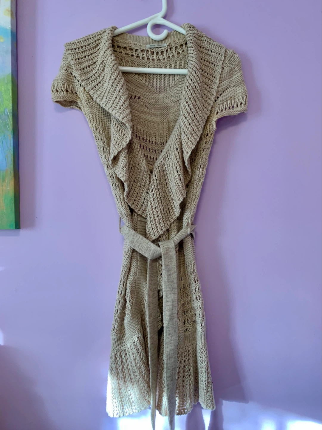 Women's Tan Knit Cardigan with Belt