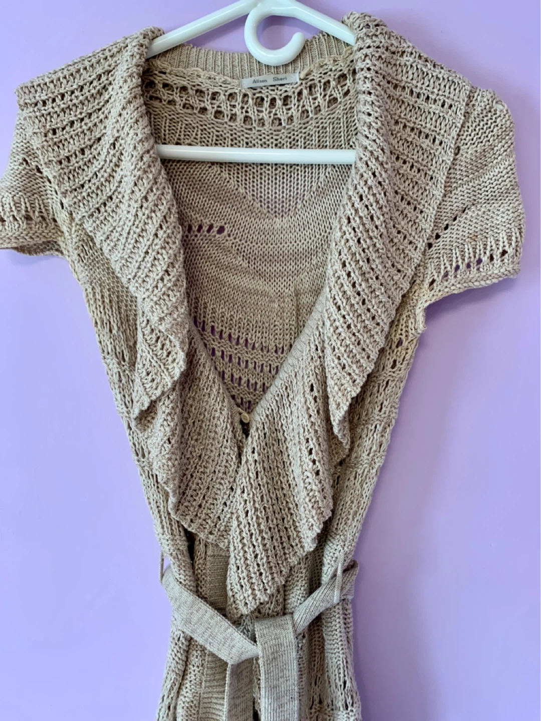 Women's Tan Knit Cardigan with Belt - photo 3