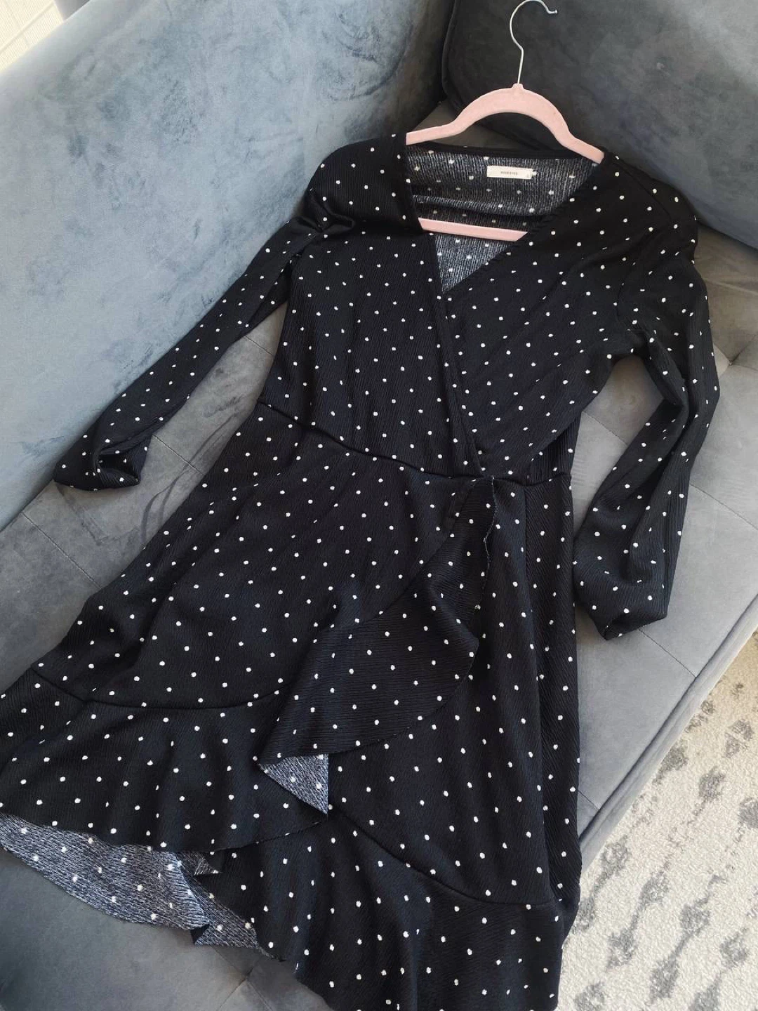 Black and White Polka Dot Wrap Dress, size L
