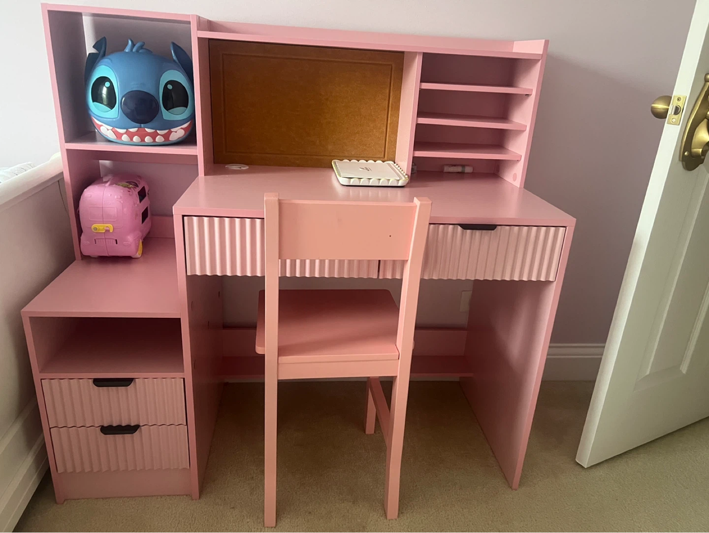 Pink Kid's Desk with Chair and Storage