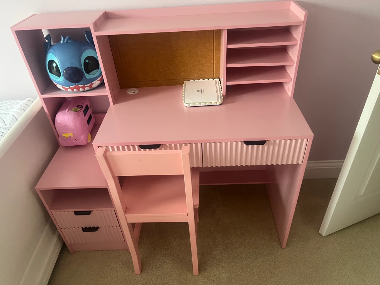 Pink Kid's Desk with Chair and Storage - photo 2