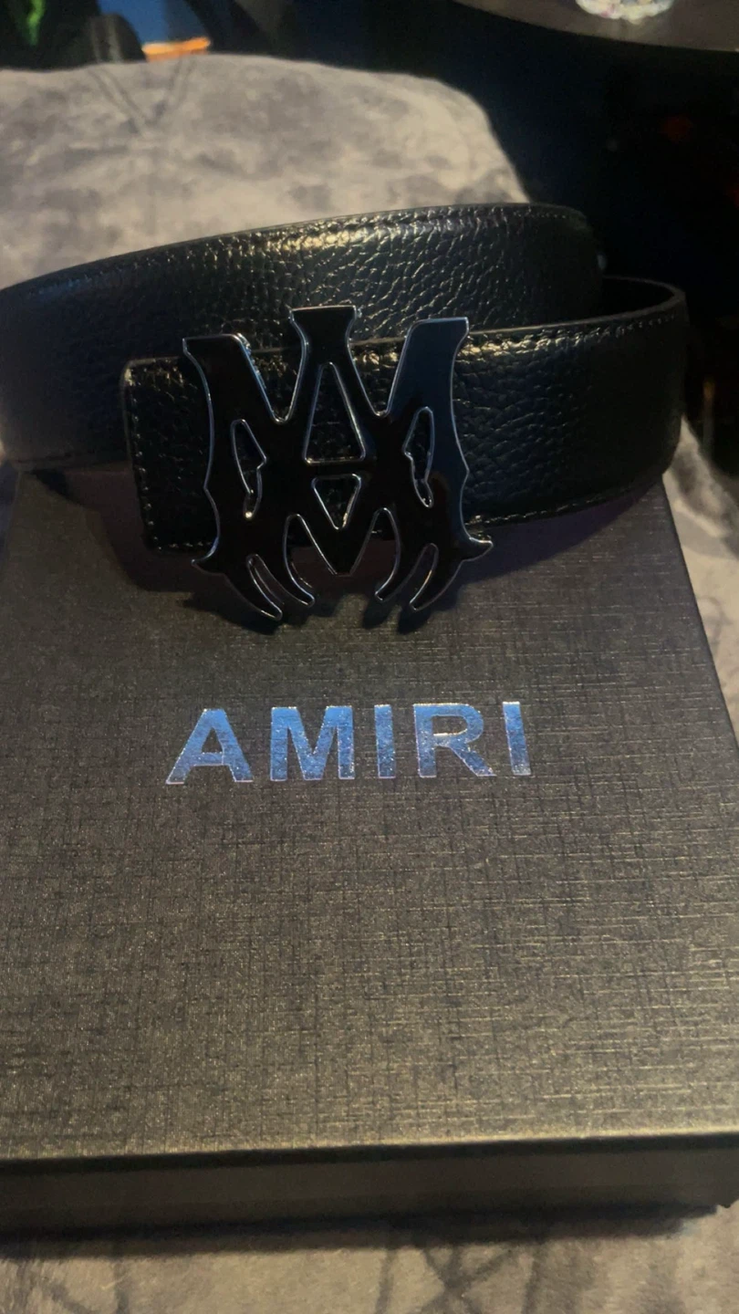 AMIRI Black Leather Belt with Logo Buckle