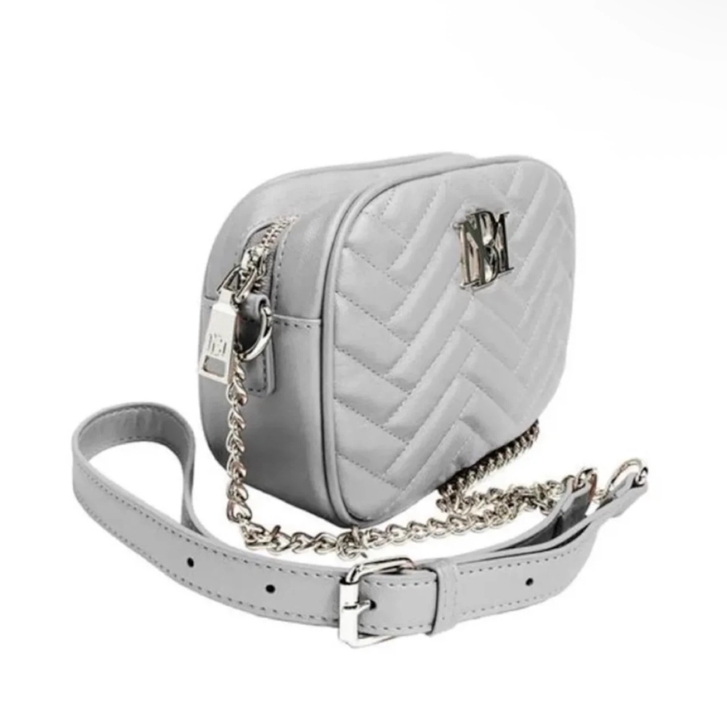BADGLEY MISCHKA Metallic Grey Silver Camera Bag Chain Strap NWT - photo 2