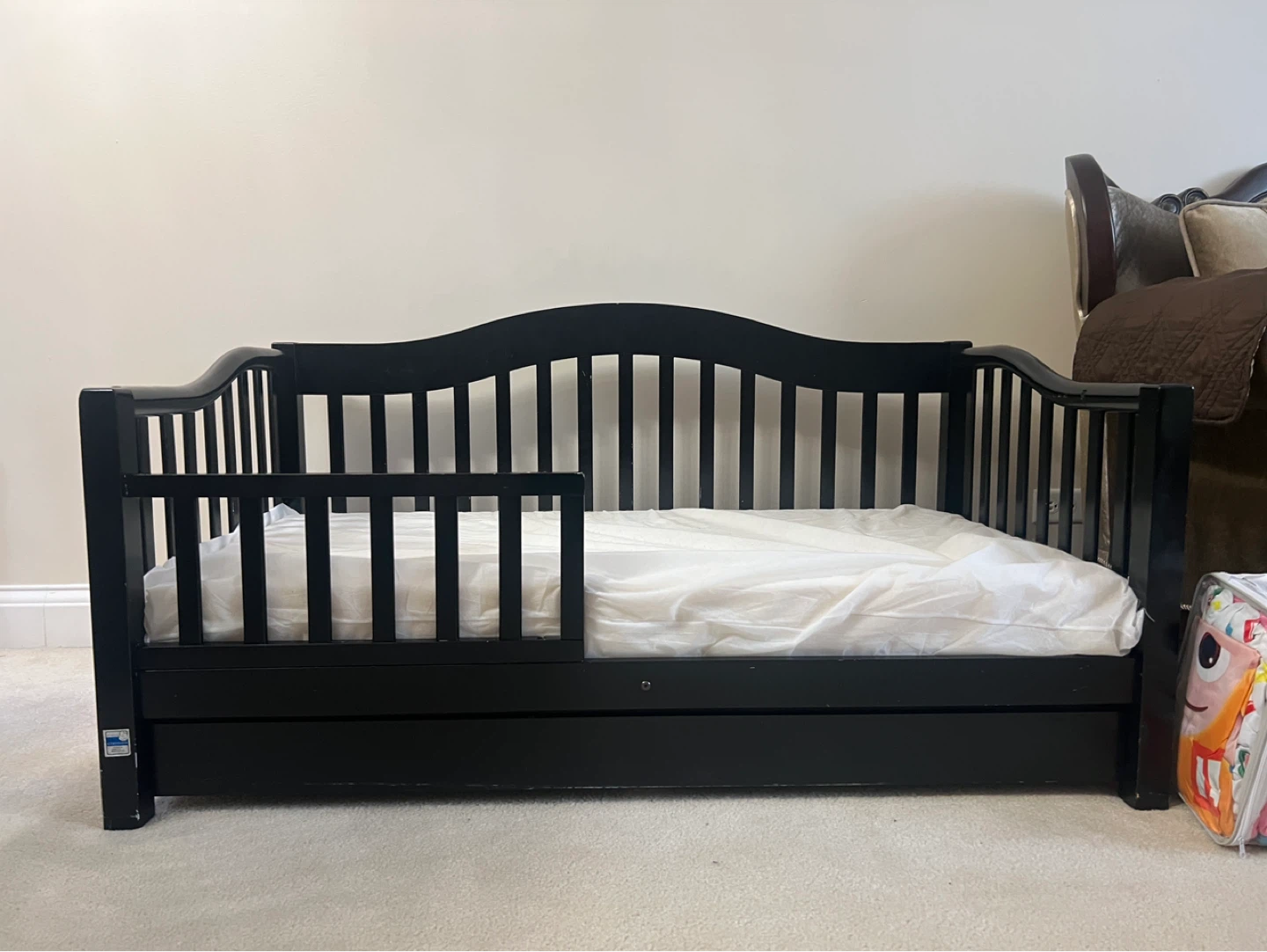Black Toddler Bed with Trundle Drawer