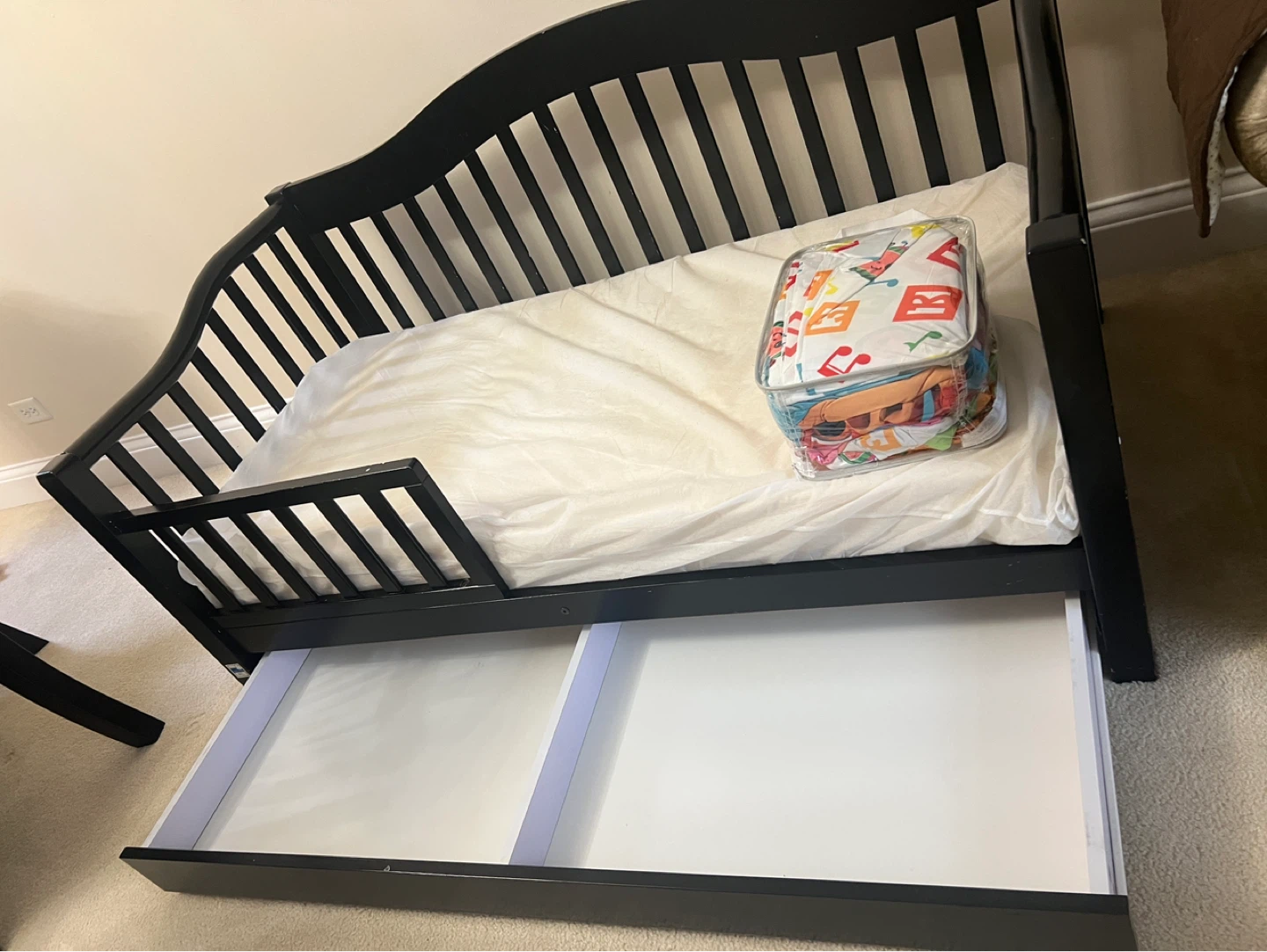 Black Toddler Bed with Trundle Drawer - photo 2