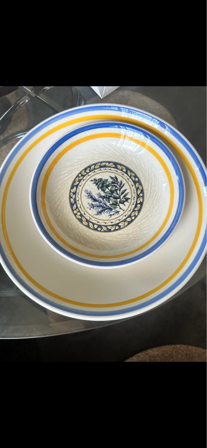 Dinner Plate Set with Blue and Yellow Bands