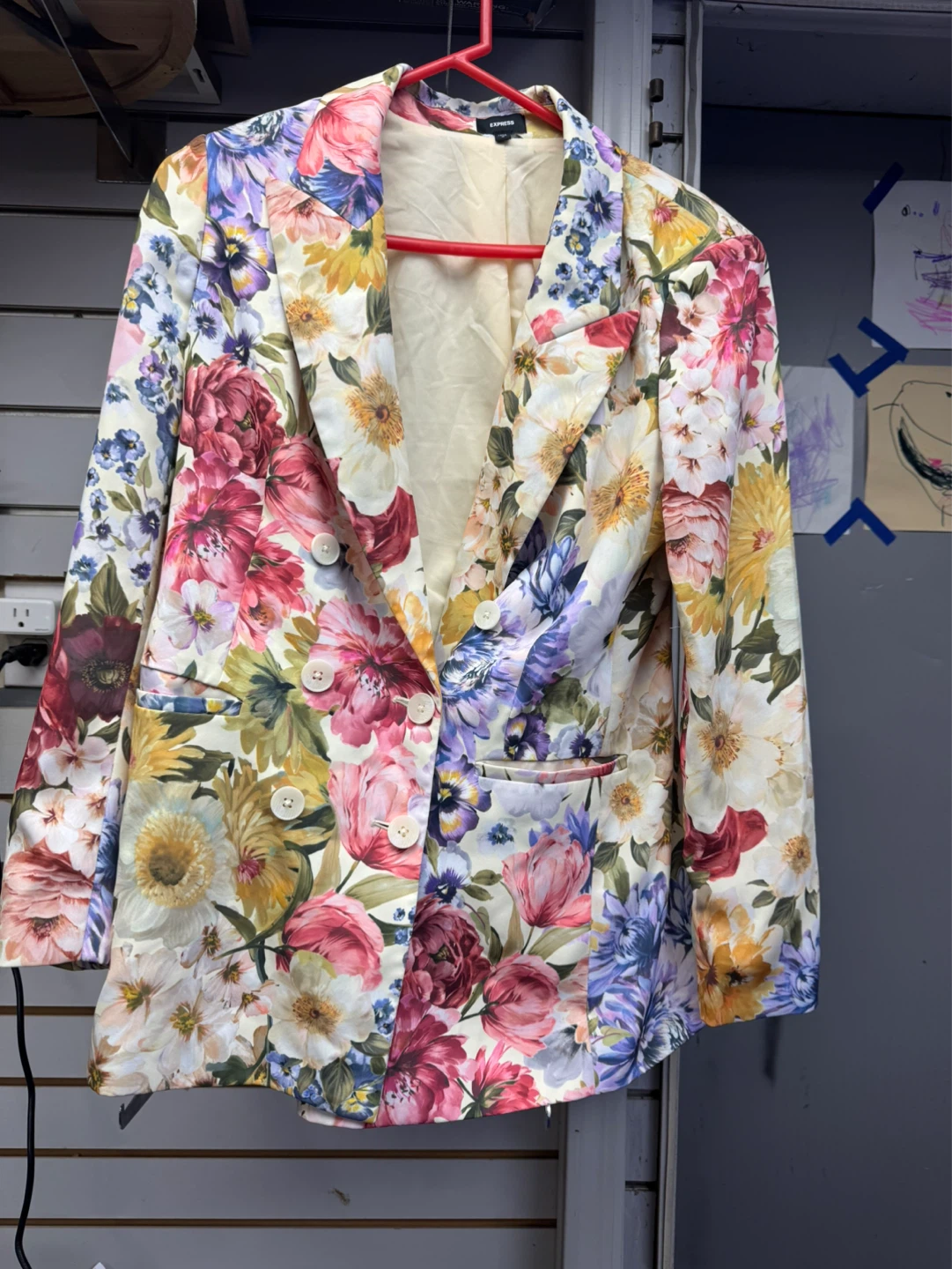 Express Floral Print Double-Breasted Blazer