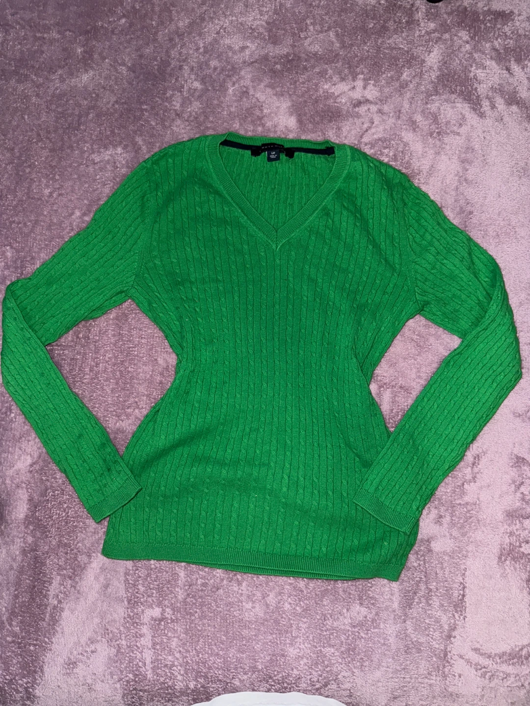 Tommy Green Cable Knit V-Neck Sweater