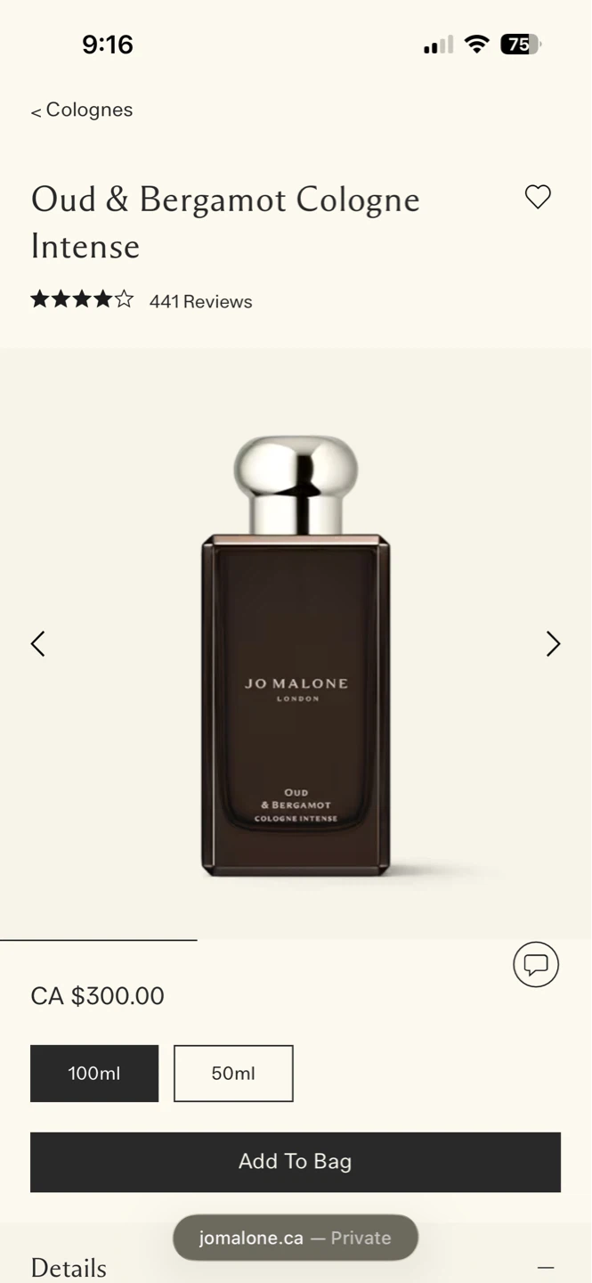 Jo Malone London Oud & Bergamot Cologne Intense 100ml