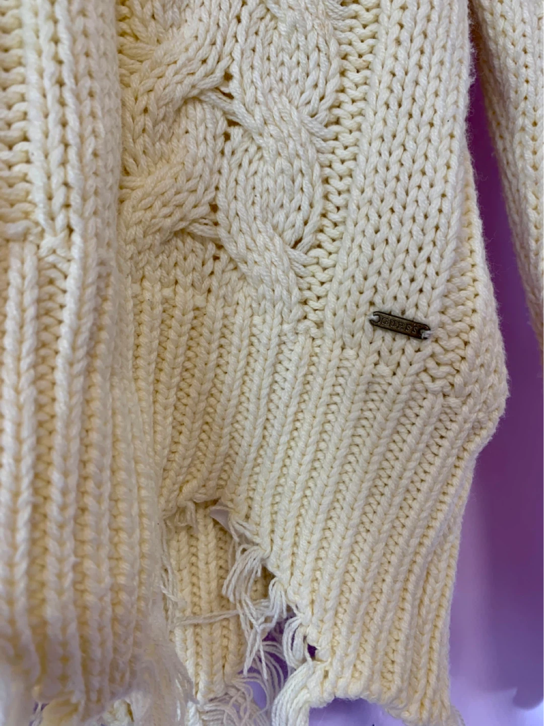 Guess Cream Cable Knit V-Neck Sweater - photo 2