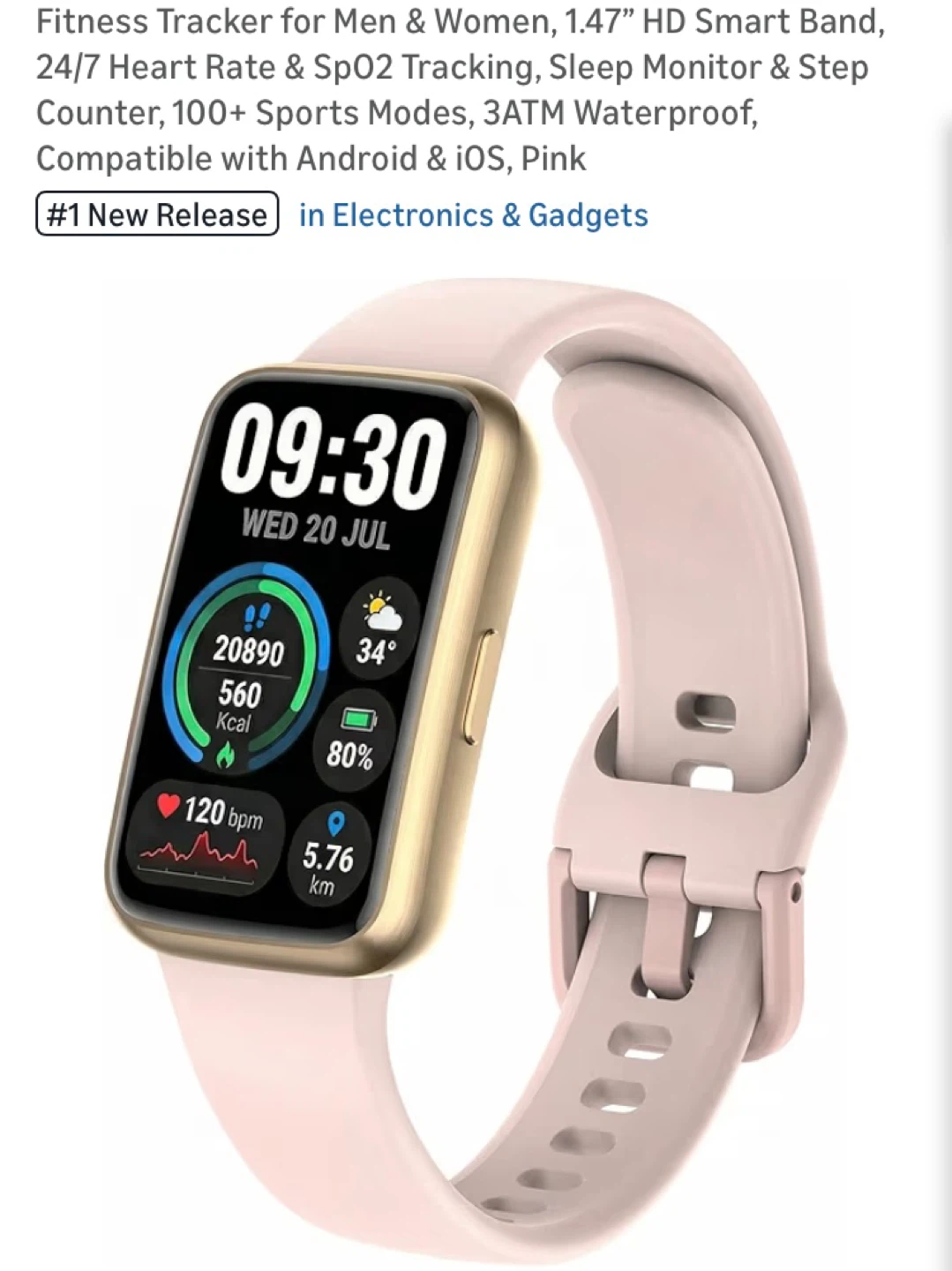 Pink Fitness Tracker Smart Band - 1.47" HD Screen