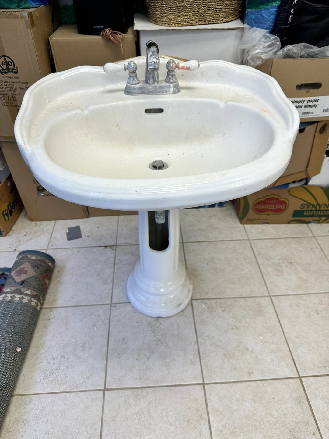 White Pedestal Sink with Faucet