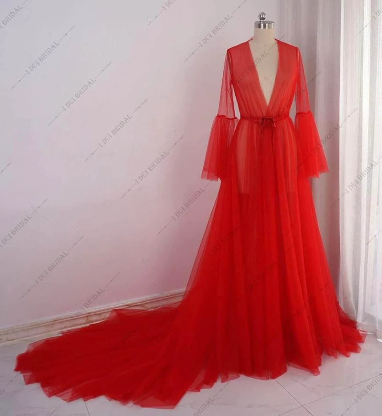 Red Tulle Robe with Train