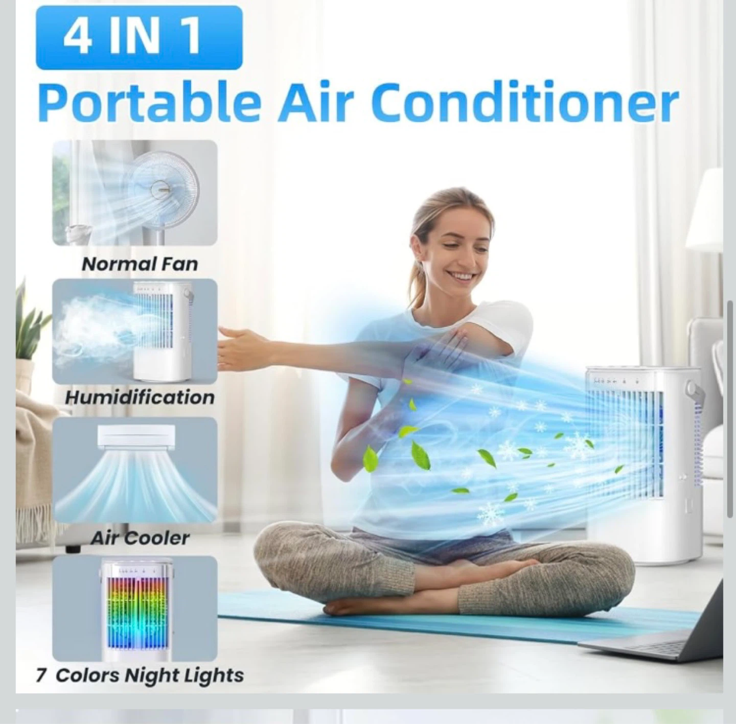 Portable 4-in-1 Air Cooler Fan with 1000ml Water Tank - photo 3