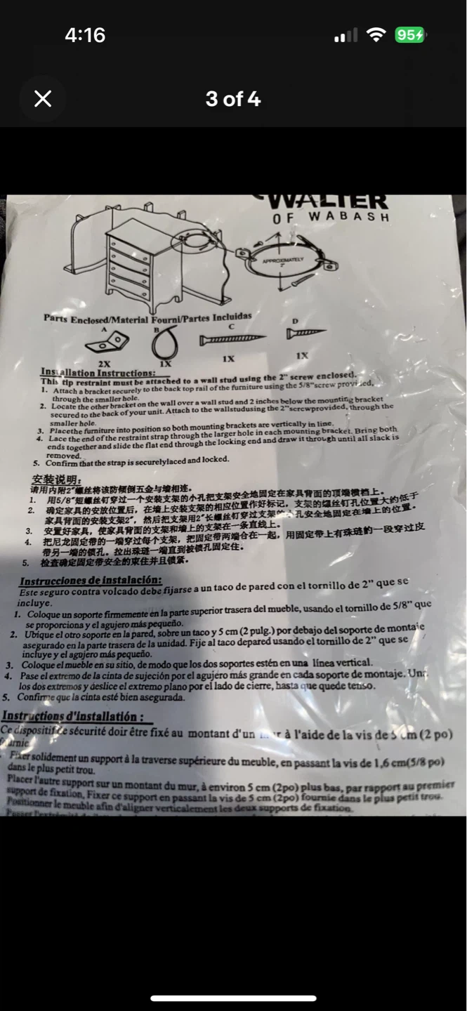 2 Tipping Restraint Kits Baby Proof  Walter Of Wabash - photo 3