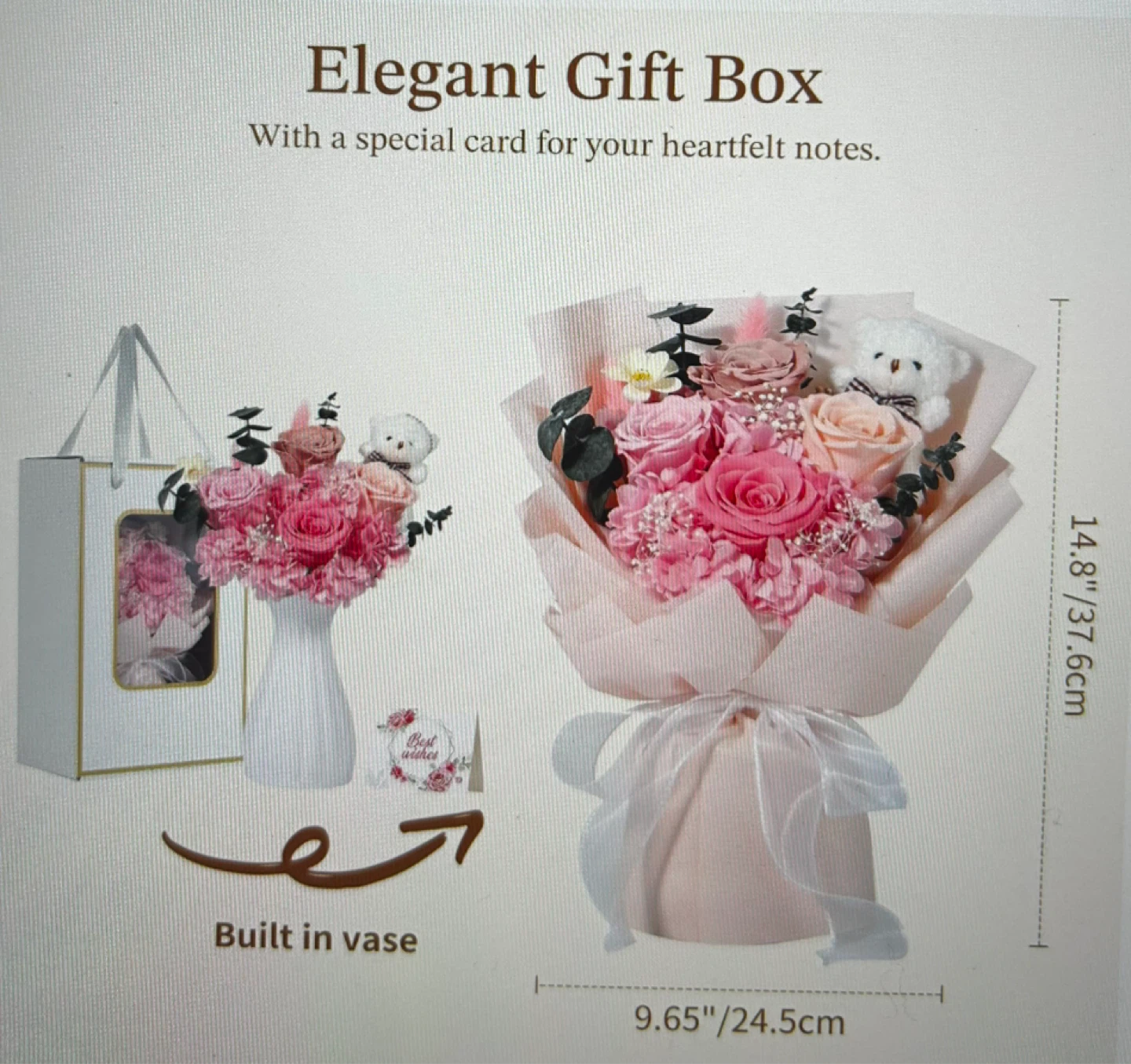Preserved Rose Bouquet with Teddy Bear & Gift Box - photo 5