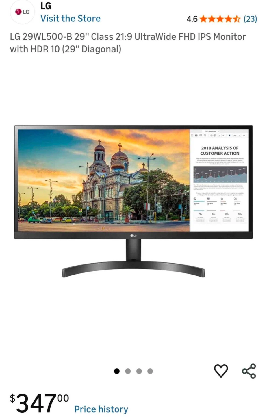 LG 29" UltraWide Monitor 29WQ500 FHD IPS HDR 100Hz