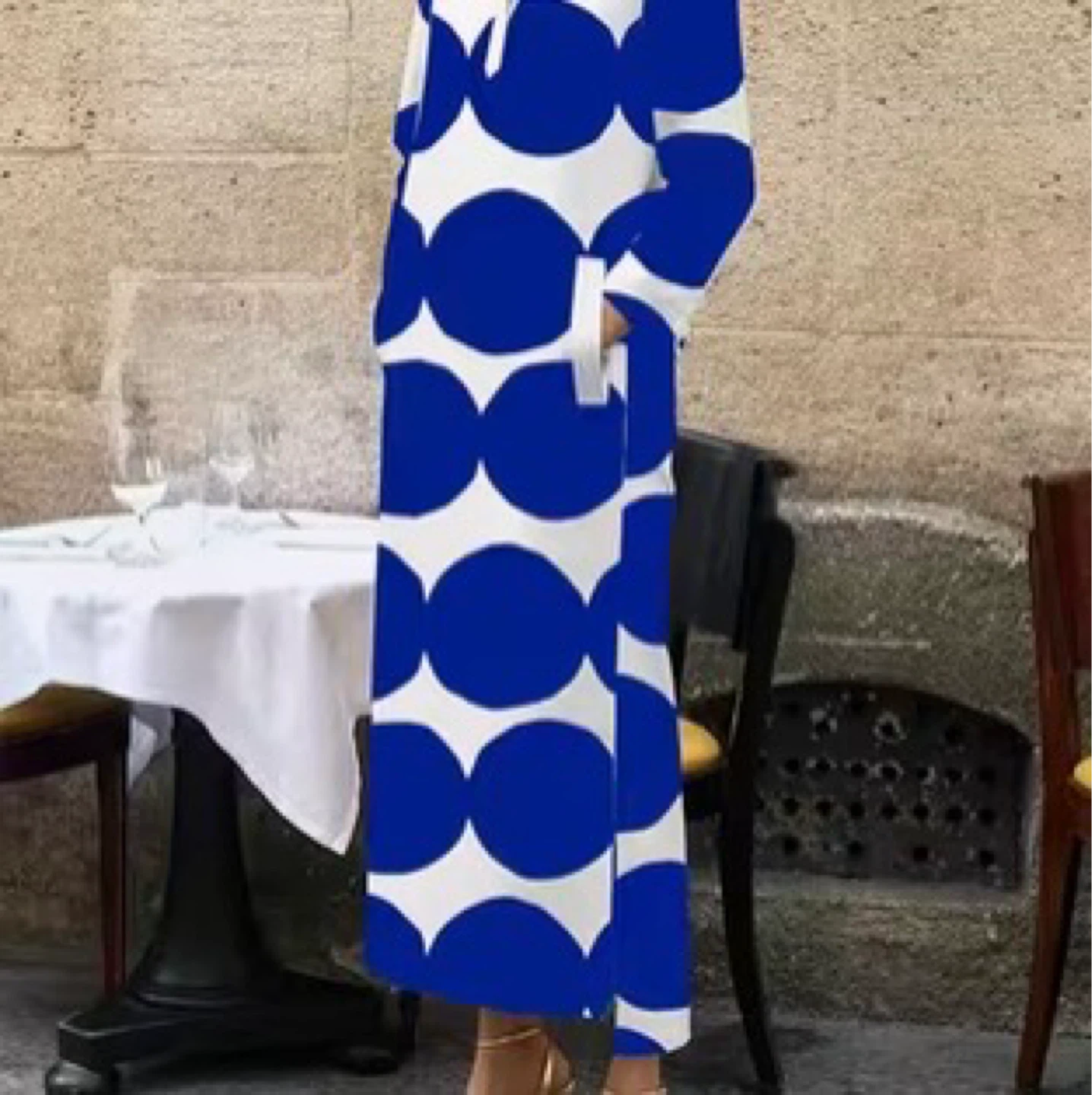 Blue and white polka dot long dress - photo 2