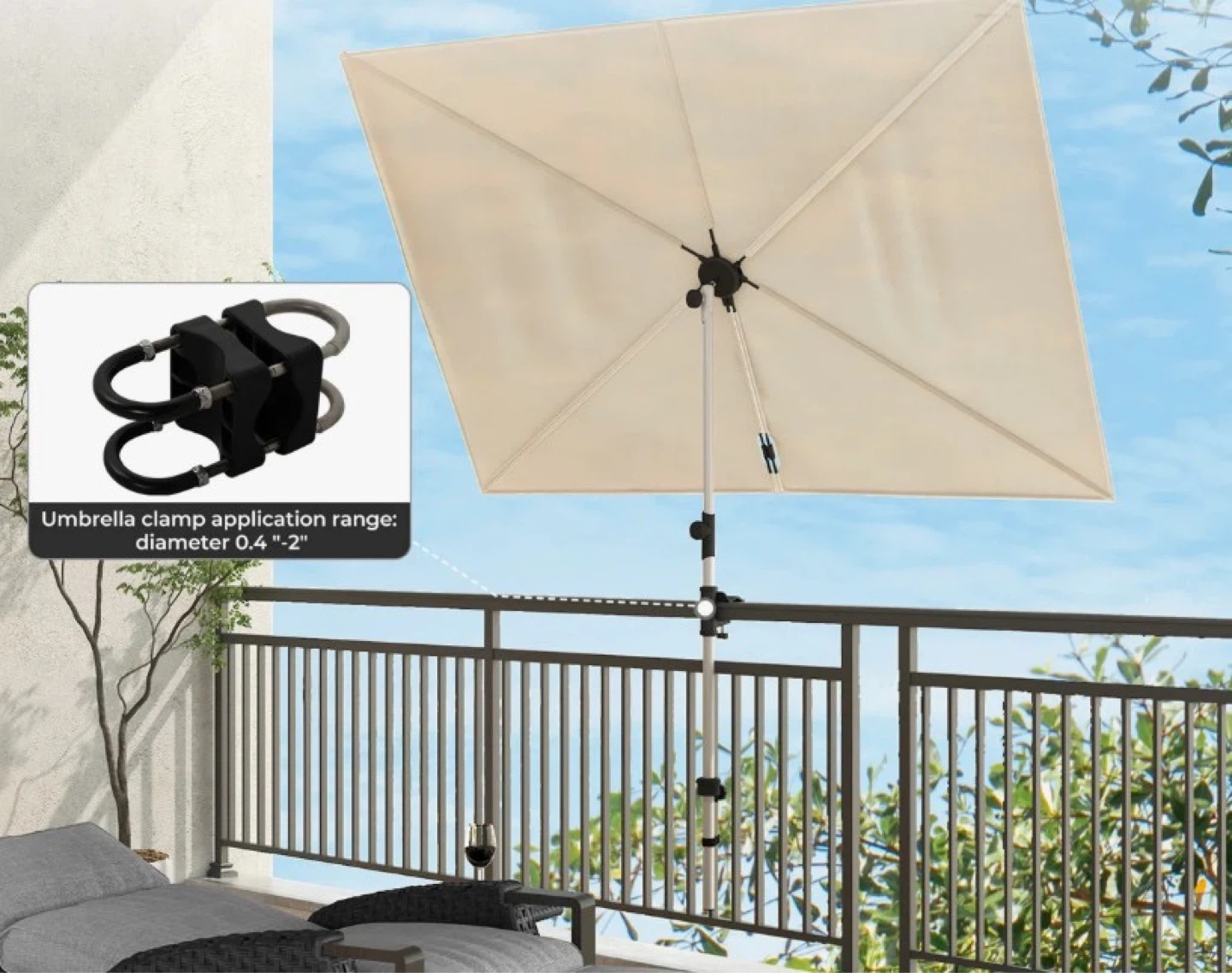 Umbrella Clamp Holder for Balcony Railing