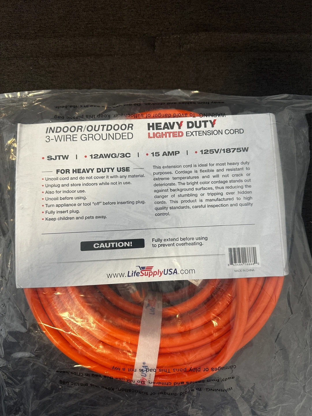 LifeSupplyUSA Orange Heavy Duty Lighted Extension Cord - 75 ft - photo 3