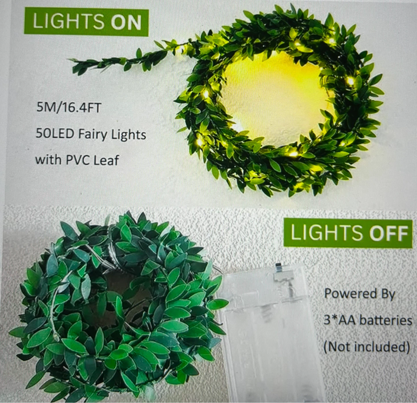 50 LED Fairy Lights with Green Leaves - 16.4ft - photo 3