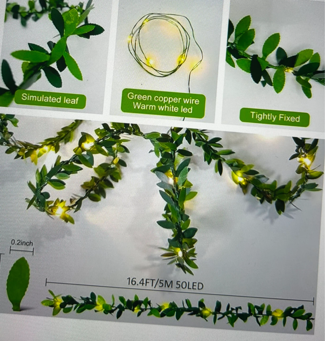 50 LED Fairy Lights with Green Leaves - 16.4ft - photo 4