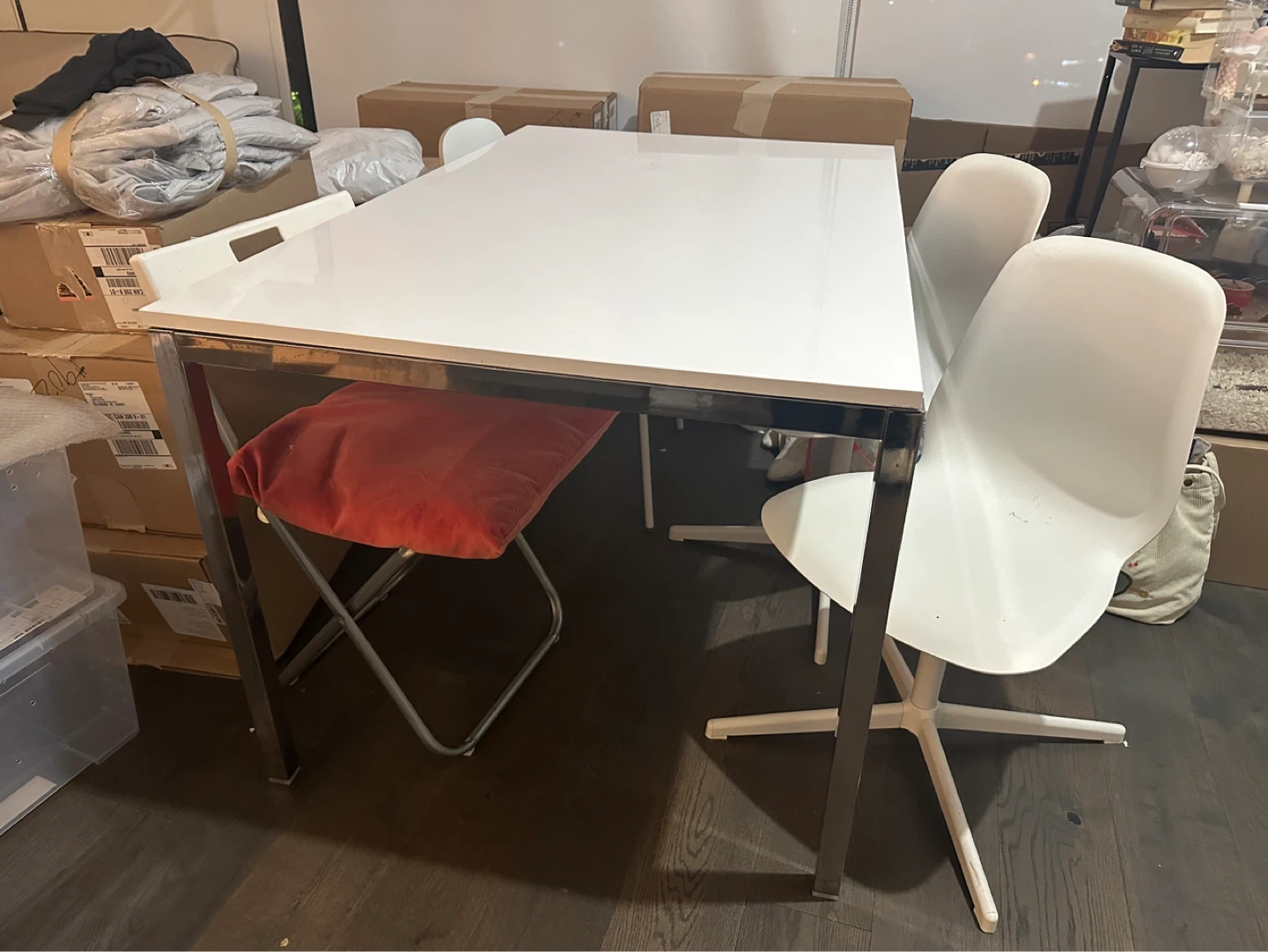 White Dining Table with Metal Frame