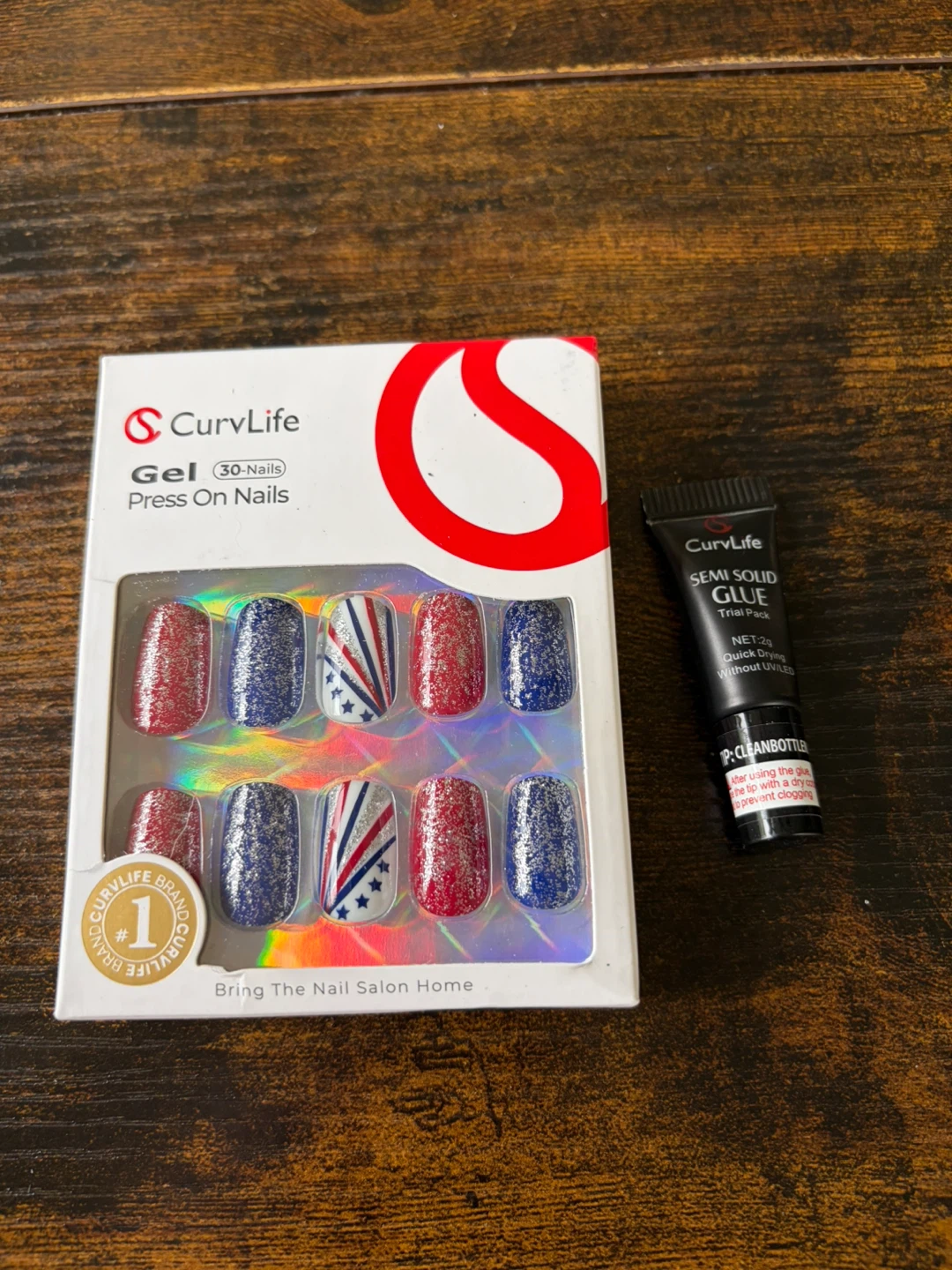 CurvLife Gel Press On Nails (30-Nails) - Patriotic Design