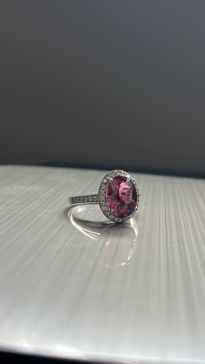 18K White Gold Tourmaline and Diamond Halo Ring - Size 8 - photo 3