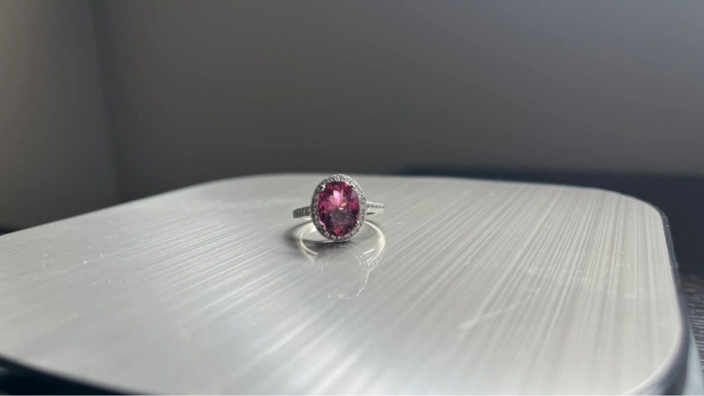 18K White Gold Tourmaline and Diamond Halo Ring - Size 8 - photo 2