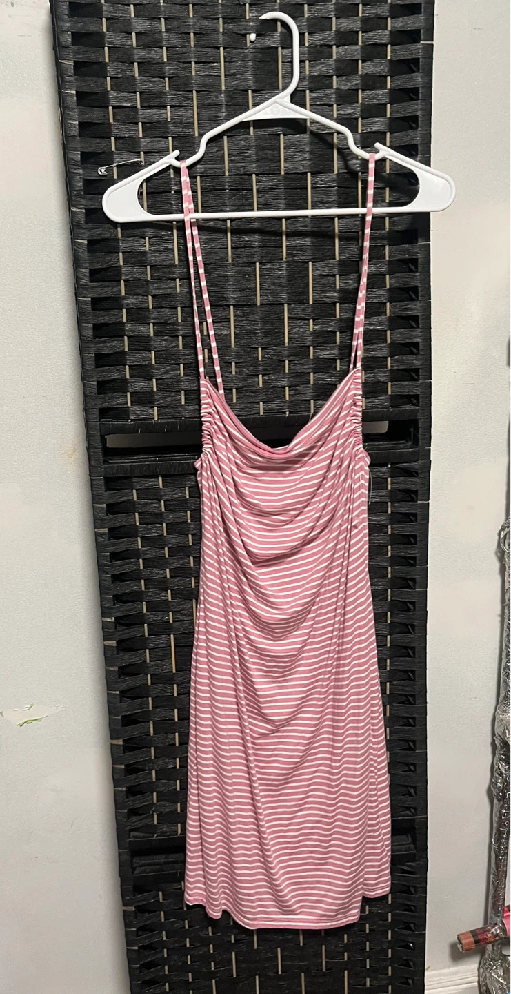 Pink and White Striped Spaghetti Strap Dress