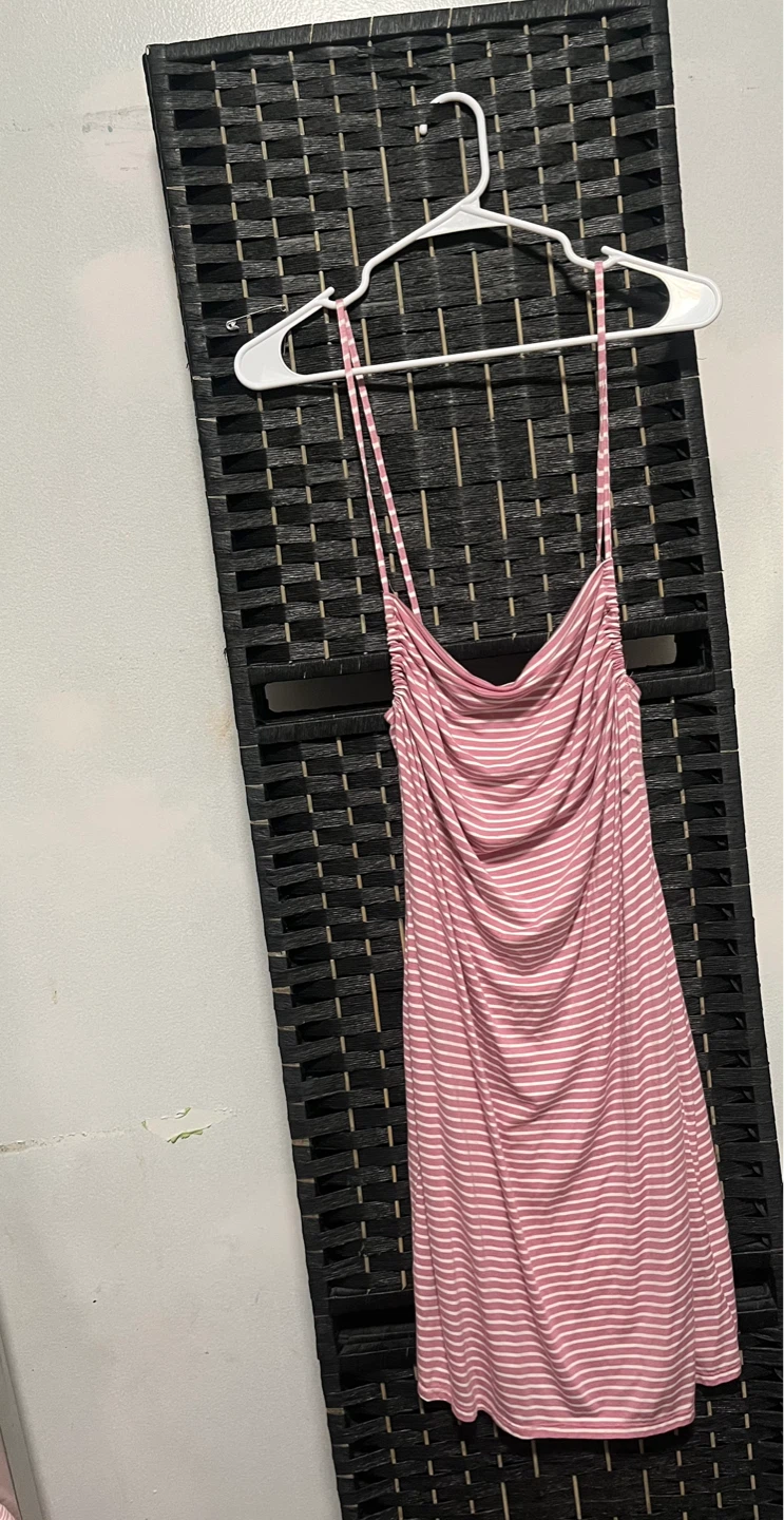 Pink and White Striped Spaghetti Strap Dress - photo 2