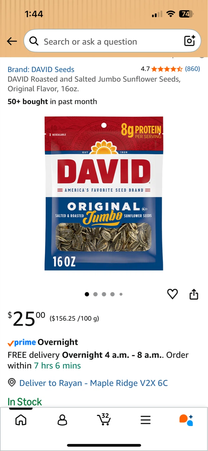 DAVID Roasted and Salted Jumbo Sunflower Seeds, Original Flavor