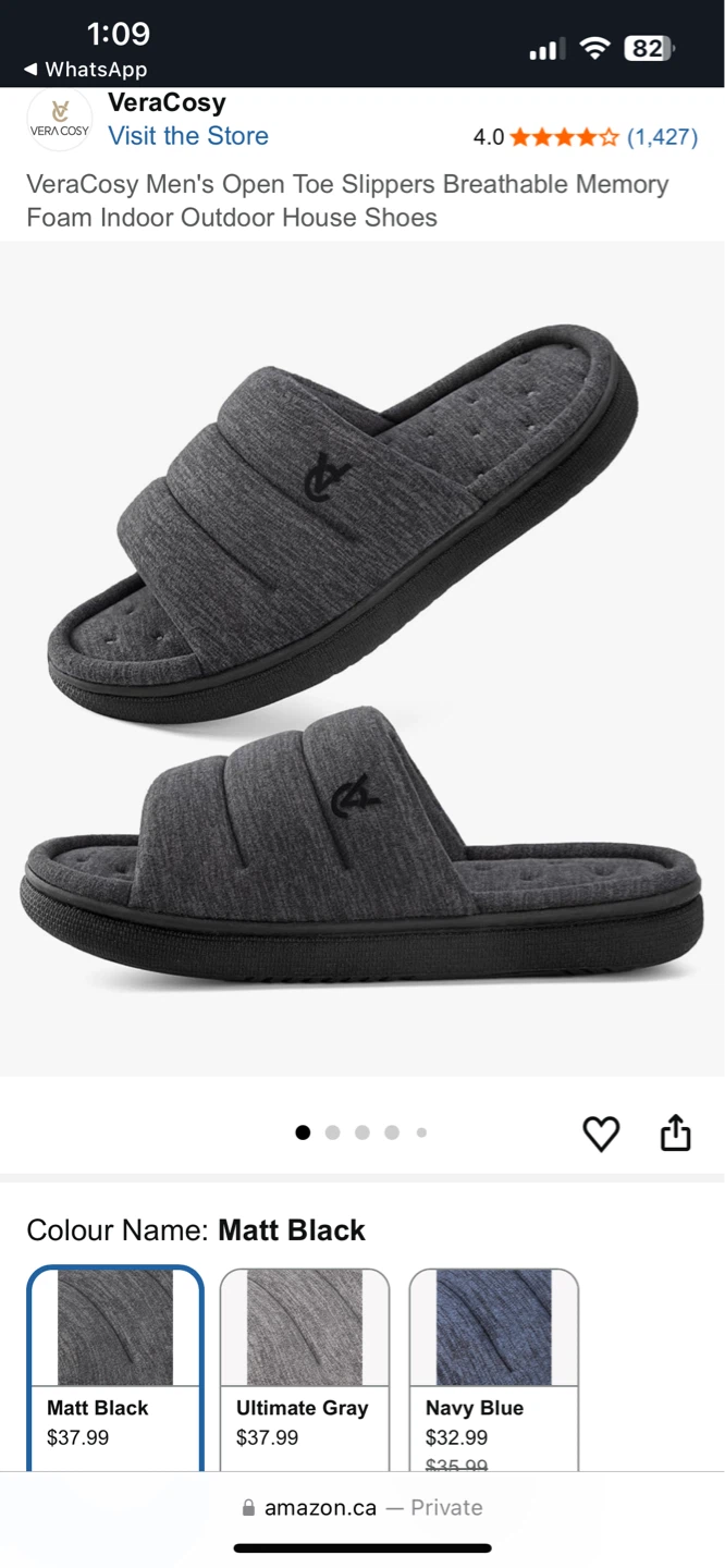 VeraCosy Men's Open Toe Slippers - Matt Black