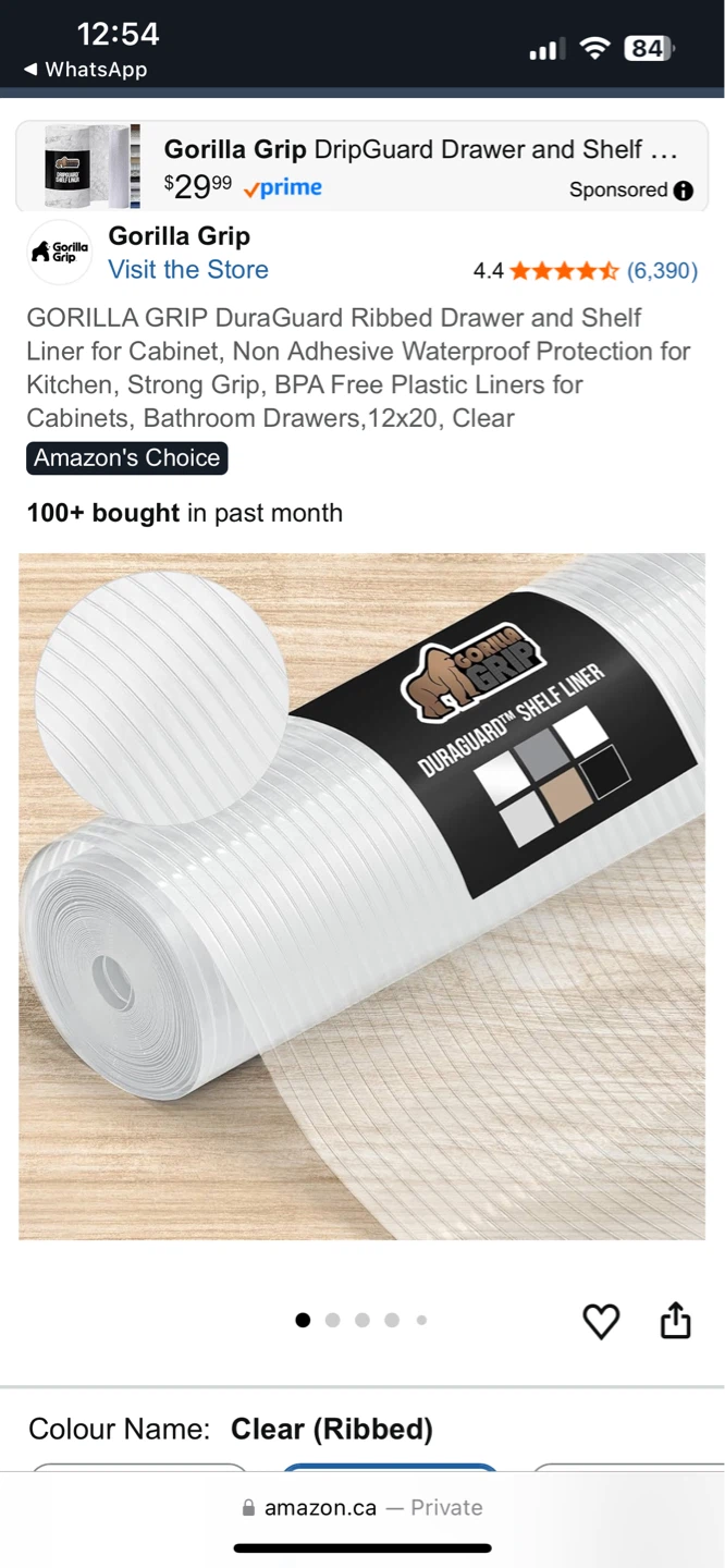Gorilla Grip Drawer and Shelf Liner 12" x 20" Clear