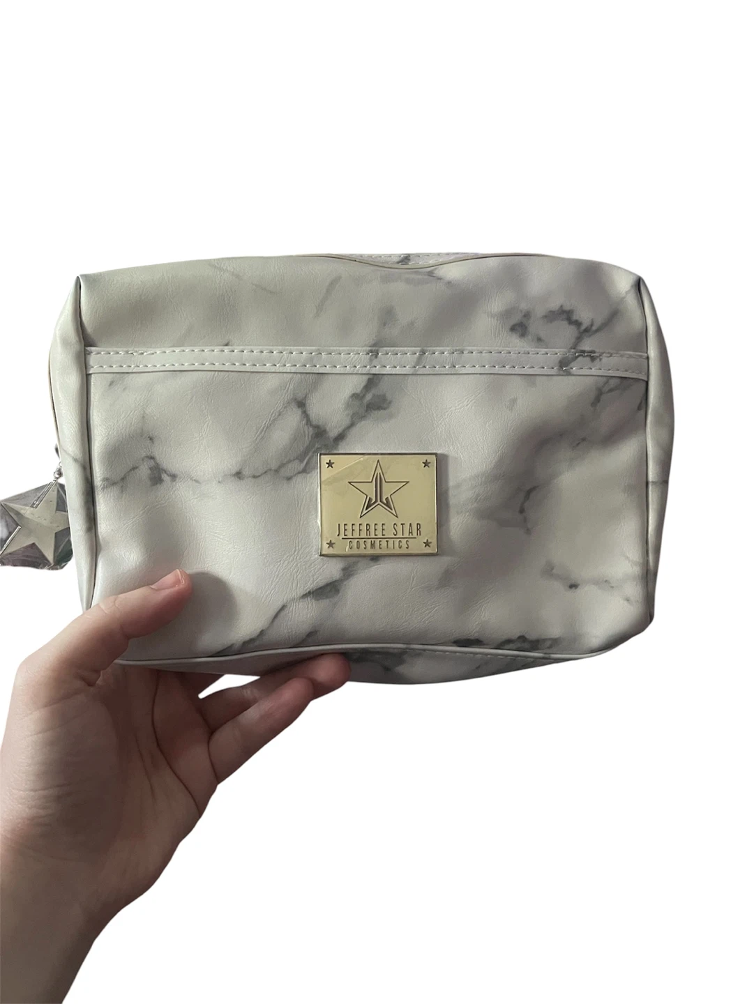 Jeffree Star Cosmetics Makeup Bag White Marble Star Zipper